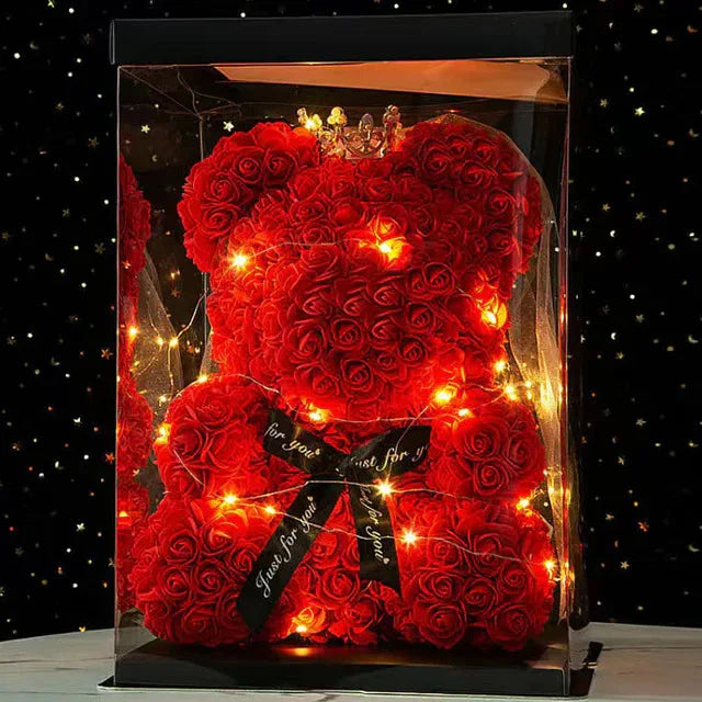 25cm Artificial Rose Teddy Bear Gift Box for Romantic Occasions Valentine's Day Anniversary Wedding Party Supplies