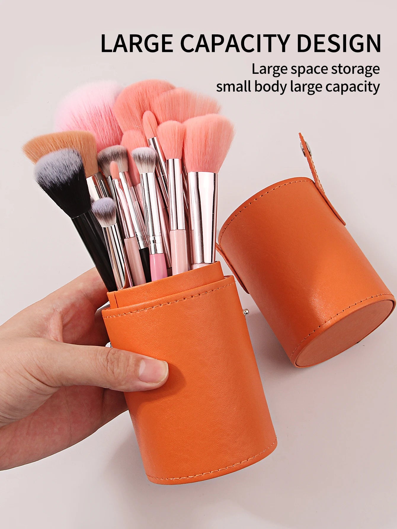 Portable PU Leather Travel Makeup Brush Holder Organizer Bag