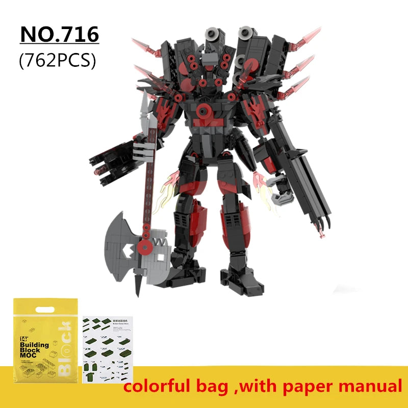 Titan Guitar Speaker Man Building Blocks Set Skibidi Toilet Design with Battle-Axe DIY Bricks Toy for Boys Ages 6-12 Perfect Christmas Gift