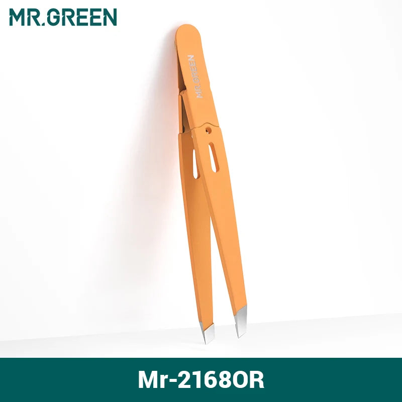 MR Green Stainless Steel Slanted Eyebrow Tweezers Colorful Beauty Tool for Precision Hair Removal