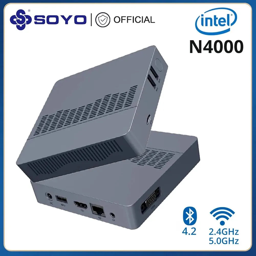 SOYO M2 Air Mini PC: 6GB RAM, 128GB EMMC, Intel N4000, Windows 11 Pro - Compact for Home, Business & Gaming