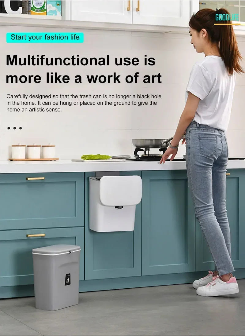 7L 9L Wall Mounted Trash Can with Lid for Kitchen and Bathroom Stylish Waste Bin Eco-Friendly Design