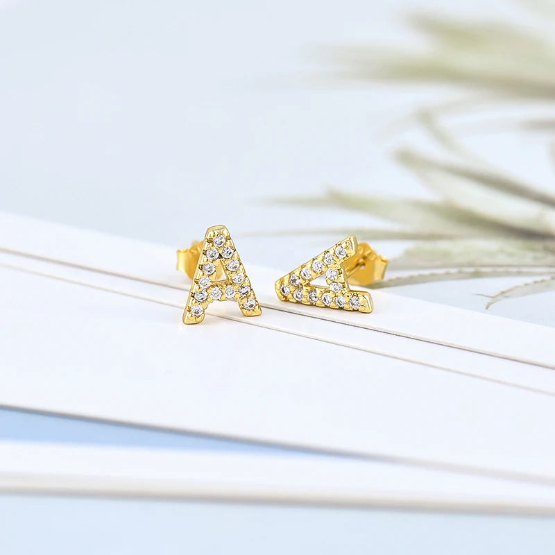 Simple Metal 925 Sterling Silver Letter Earrings with Zircon