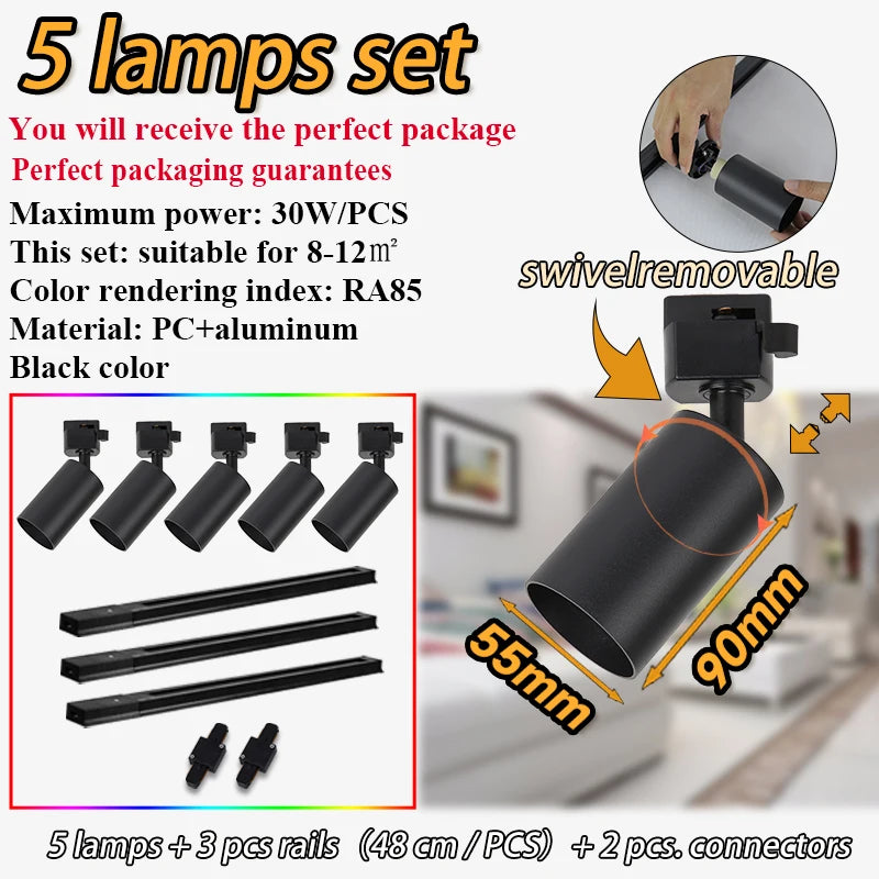 Dimmable GU10 Track Light Set Smart Home Spotlights Adjustable Ceiling Rail Lighting for Kitchen and Living Room
