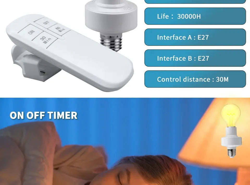 Smart Timer Switch Wireless Remote Control E27 Lamp Holder 15m Range 110V 220V