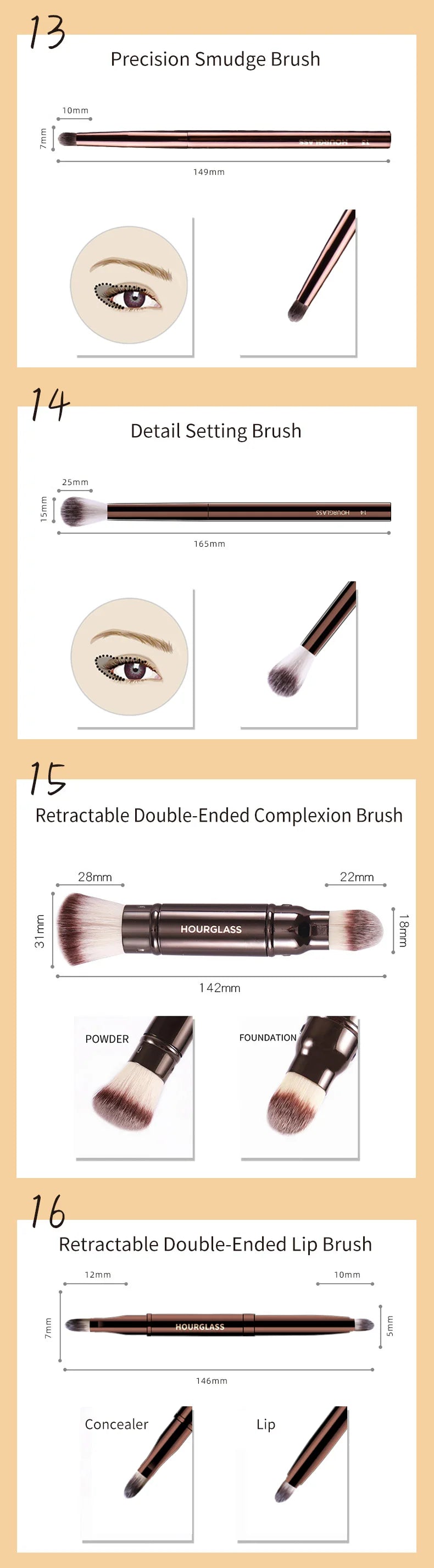 Hourglass Complete Makeup Brush Set for Flawless Application with Foundation Concealer Blush Bronzer Eyeshadow and Eyeliner Brushes
