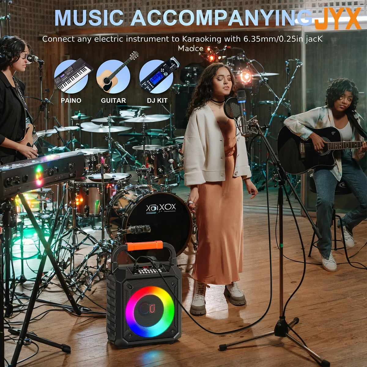 T17 Karaoke Machine with 2 Wireless Microphones Portable Bluetooth Speaker and RGB Colorful Lights