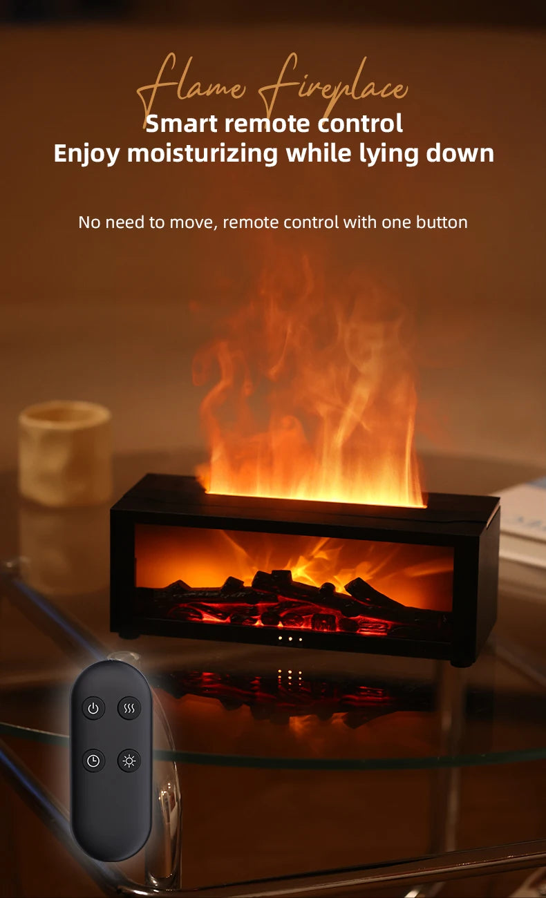 Creative Fireplace Air Humidifier Auto-Off Aroma Diffuser with LED Light and Remote Control