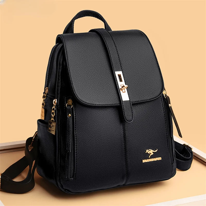 Luxury Women Leather Backpacks for Girls Casual Daypack
