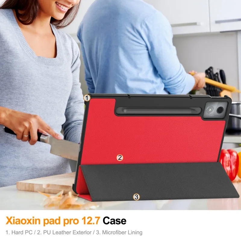 Smart Case for Lenovo Xiaoxin Pad Pro 12.7 Inch 2025 Folding Flip Stand with Auto Sleep Feature Tablet Cover