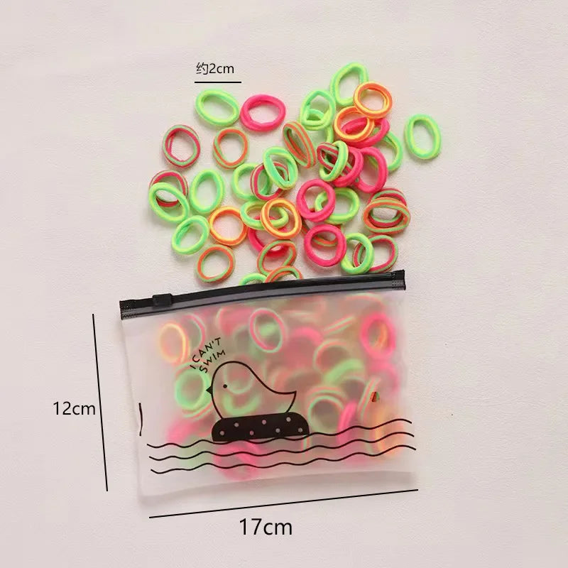 100pcs Girls Colorful Elastic Hair Bands for Ponytails and Scrunchies