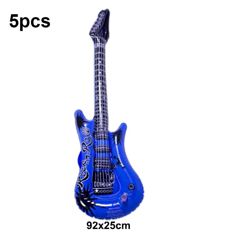 5 Piece PVC Musical Instrument Inflatable Balloon Set with Guitar and Microphone for Kids Birthday and Retro Party Decorations