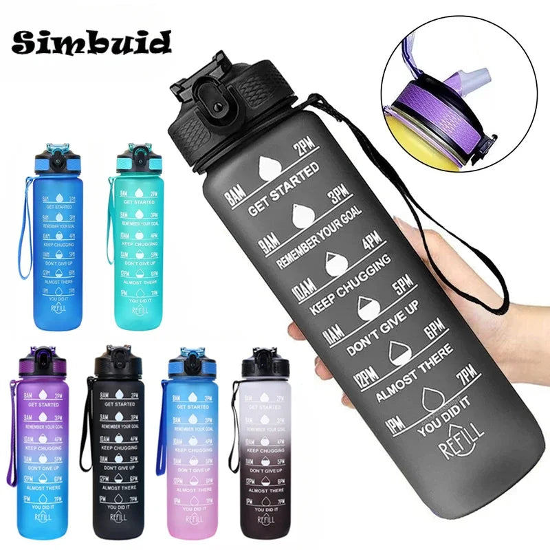600ML Sports Water Bottle with Time Marker Leak-proof Fitness Cup