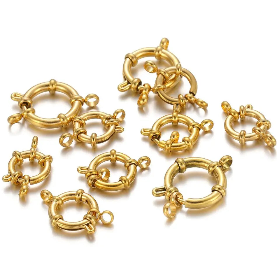 4pcs Gold Stainless Steel Round Spring Clasps for DIY Jewelry