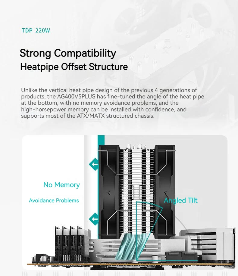 DEEPCOOL AG400 CPU Air-Cooling Radiator 4 Heat Pipes Dual Fan 2000RPM for Intel LGA1700 1200 115X AMD AM4