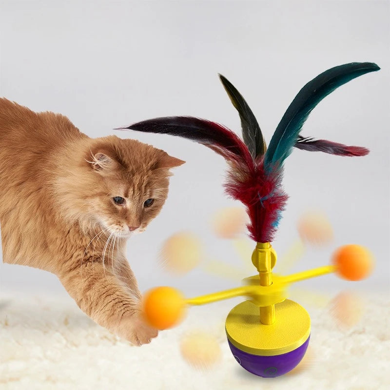 Cat Toy Tumbler Fun Teasing Interactive Feather Kitten Toy Scratching Ball Durable Bite Cat Accessories