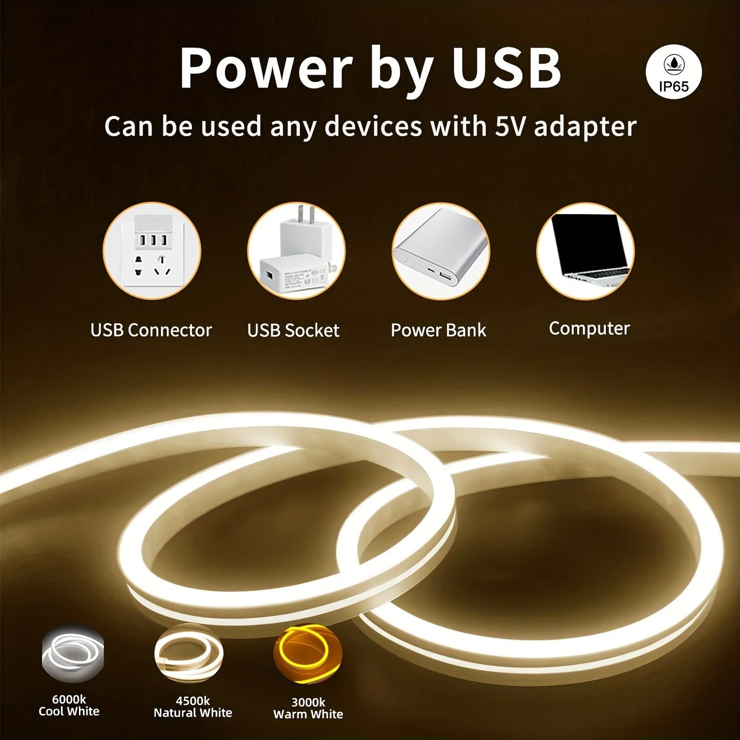 LED Strip Neon Light USB DC 5V Waterproof Dimmable Touch Sensor
