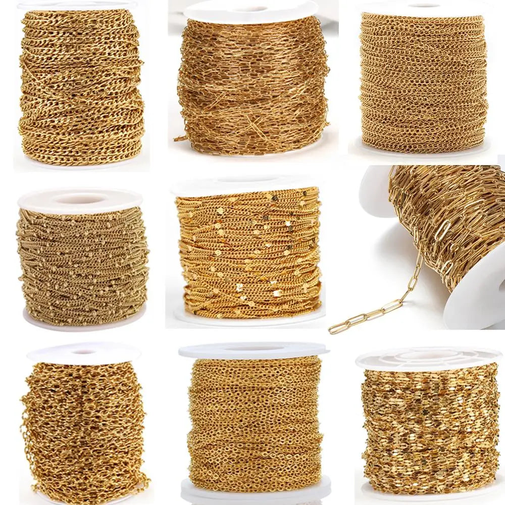 2Meters Stainless Steel Link Cable Gold Chains for DIY Jewelry