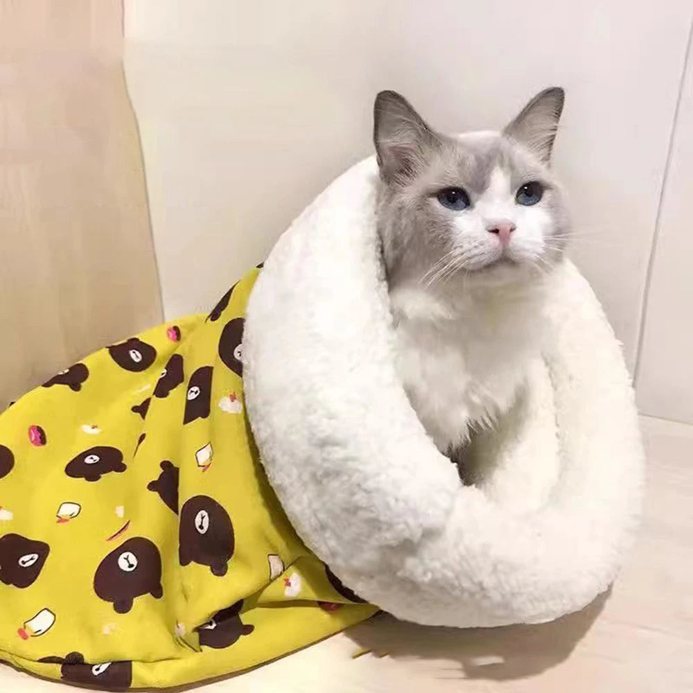 Cat Sleeping Bag Soft Cuddly Thickened Warm Cat Nest Pet Pocket Type Quilt Bed Kitten Puppy Soft Comfortable Nest Pet Supplies