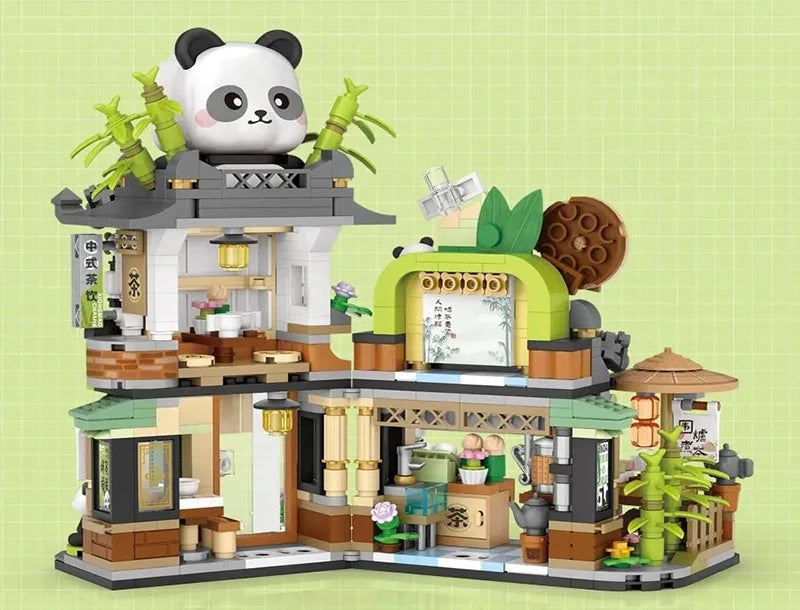Street View Mini Building Blocks Gift Set – Izakaya Shaved Ice Shop, Takoyaki Shop, Coffee Shop and Panda Tea House
