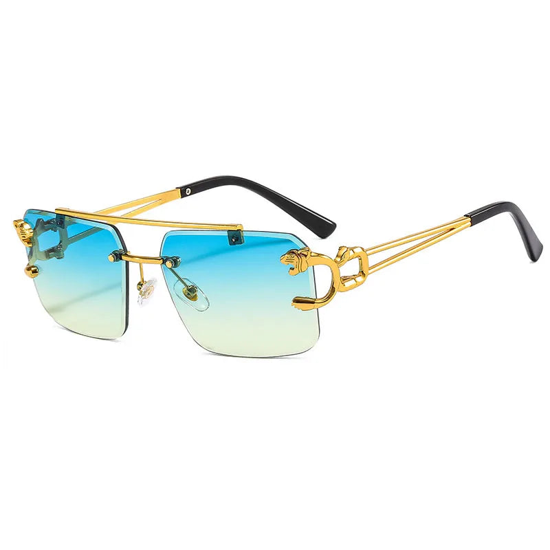 SHAUNA Fashion Metal Leopard Rimless Sunglasses UV400 Shades