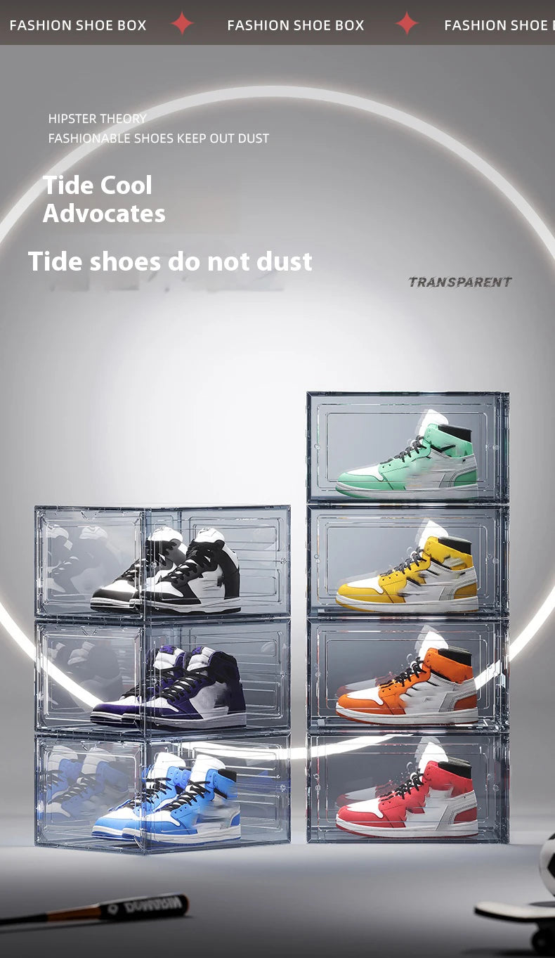 1/10pcs Clear Plastic Shoe Display Case and Hat Organizers with Magnetic Door Waterproof Storage Solution