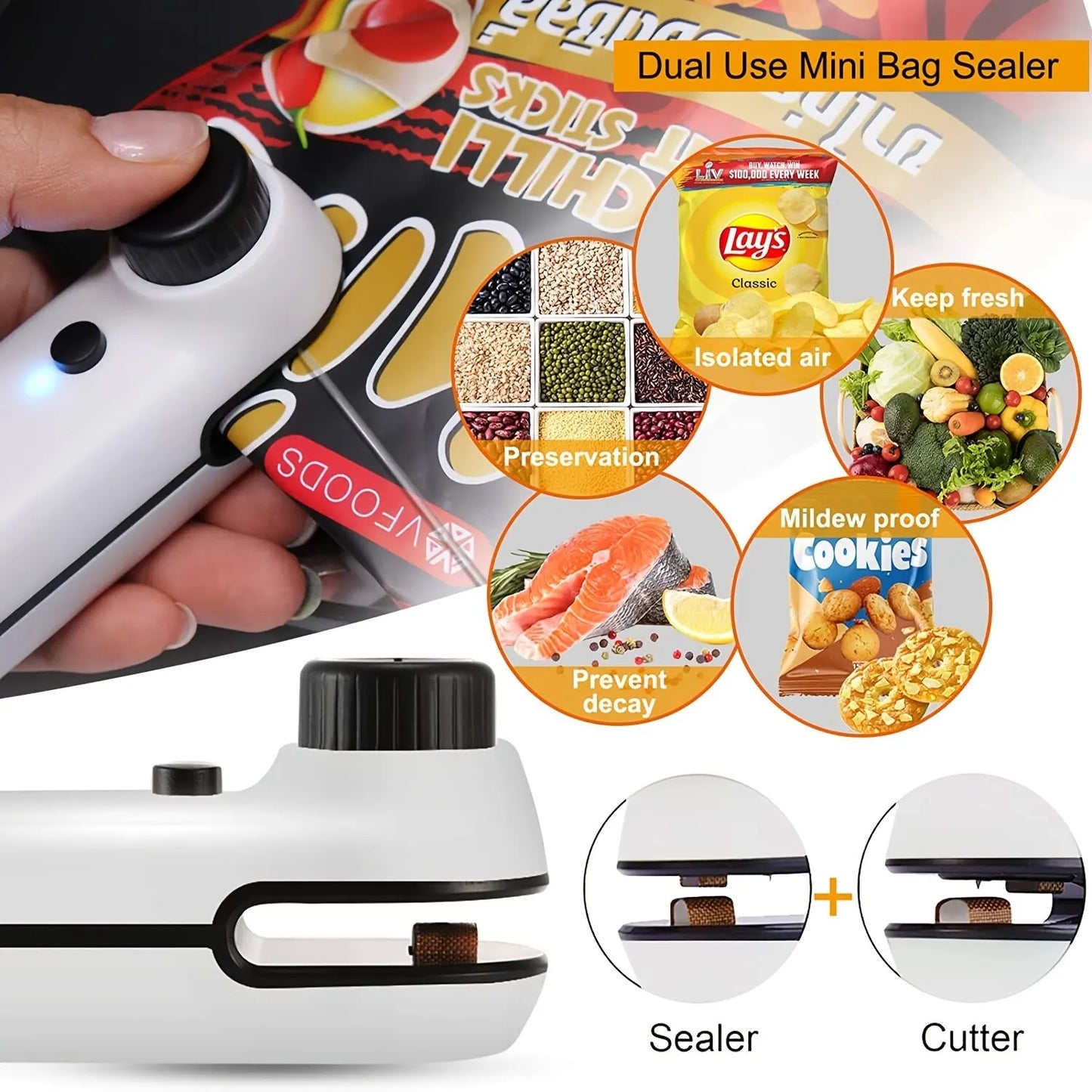 Rechargeable 2 In 1 Mini Heat Sealer Clip for Bags USB