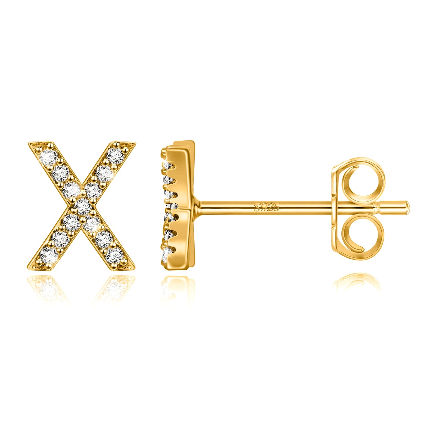 Simple Metal 925 Sterling Silver Letter Earrings with Zircon