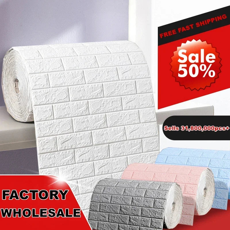 70cm*2m 3D Soft Foam Brick Wallpaper Roll Self Adhesive Decor
