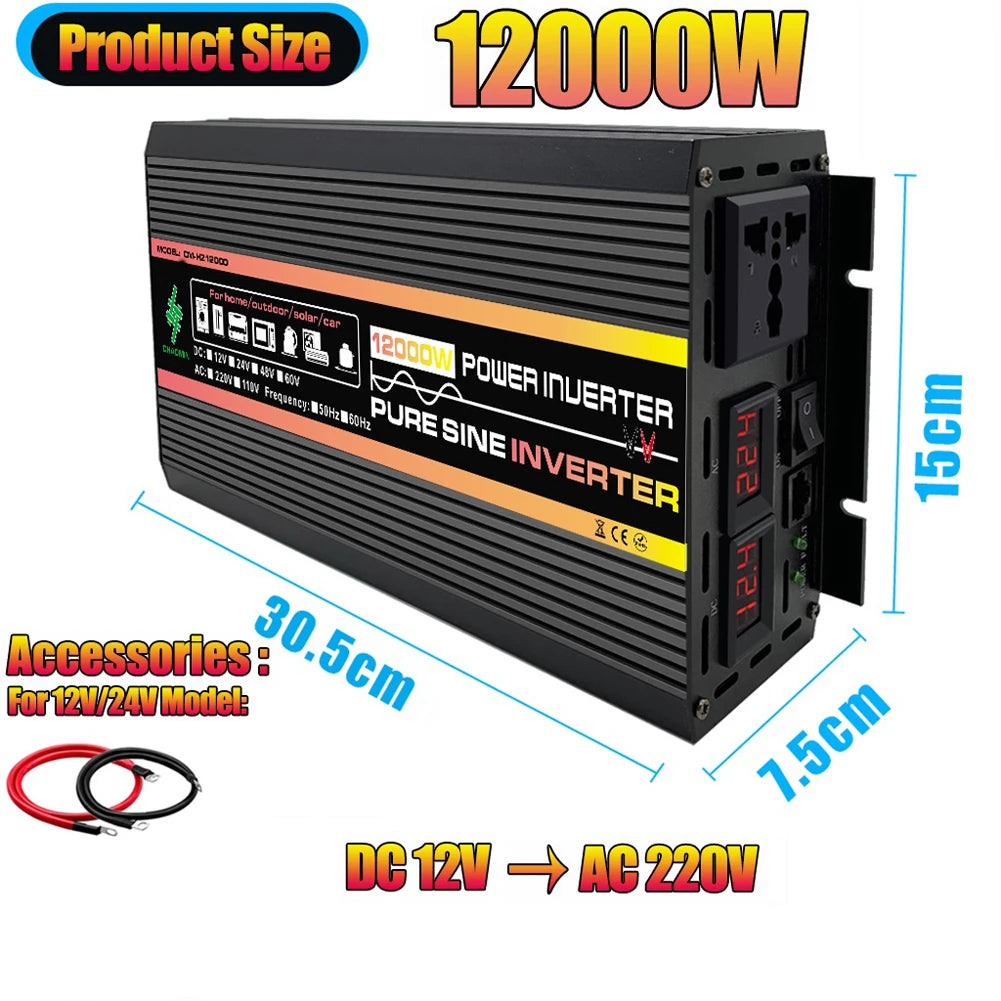 10000W/12000W Car Inverter LCD Display Pure Sine Wave Inverter DC 12V to AC 220V