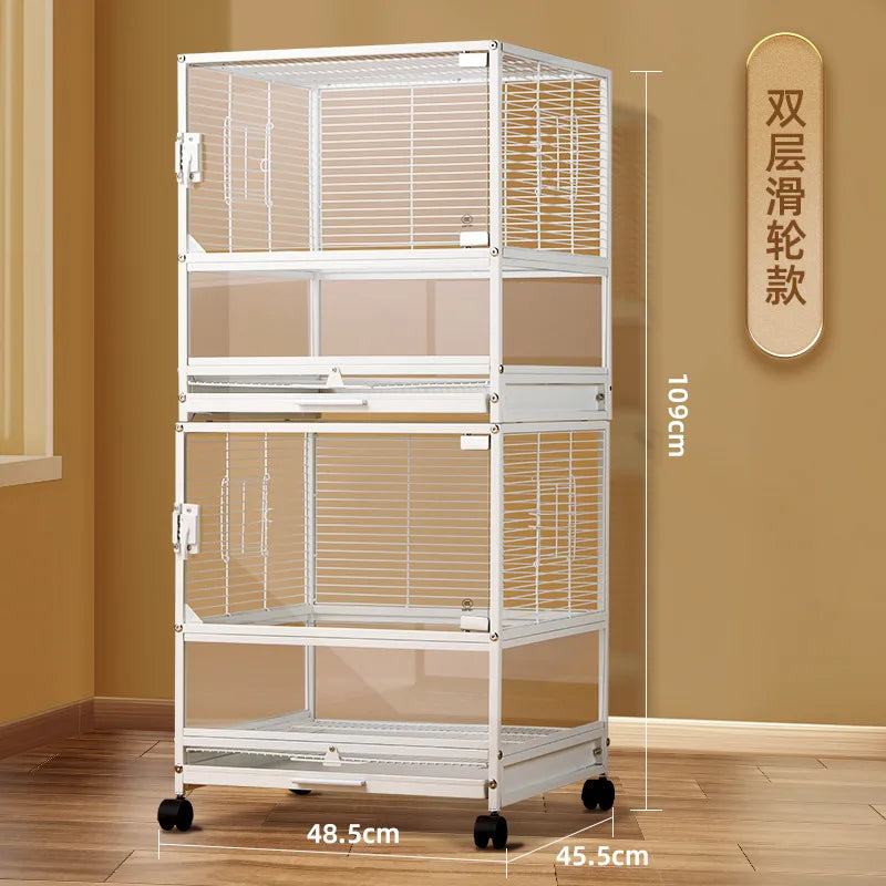 Horizontal silk double-layer bird cage parrot cage household three-layer palace grid breeding Xuanfeng extra large small