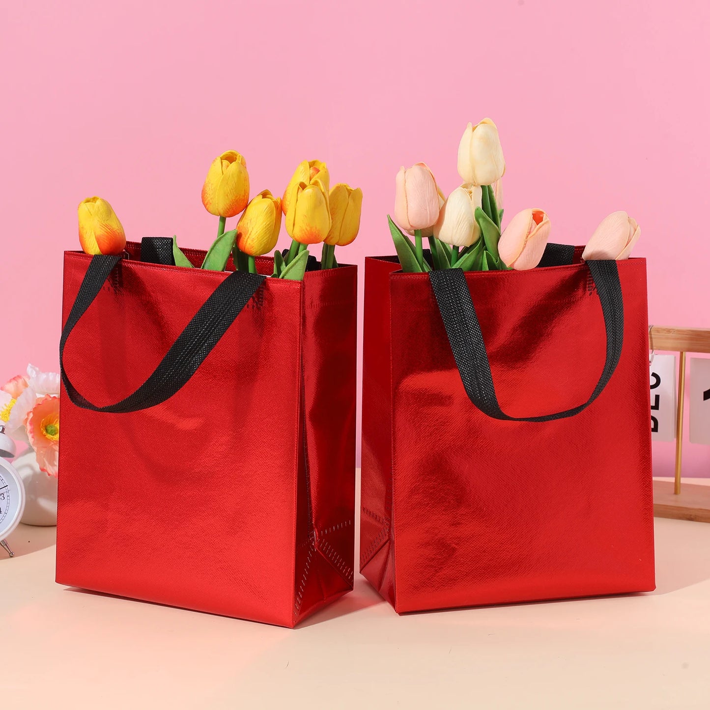 Vibrant 10-Pack Gradient Tote Bags Laminated Waterproof Multi-Purpose Shopping and Party Gift Bags