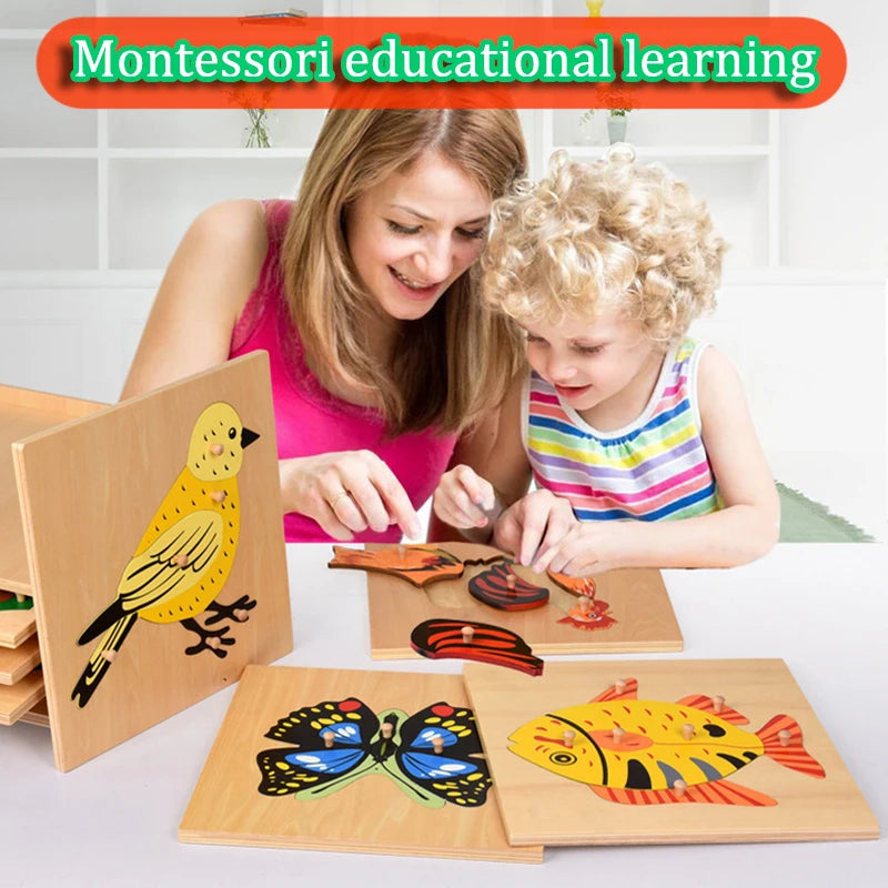 Montessori Wooden Panel Puzzles for Kids Age 3-6 Cognitive Animal and Insect Learning Toys