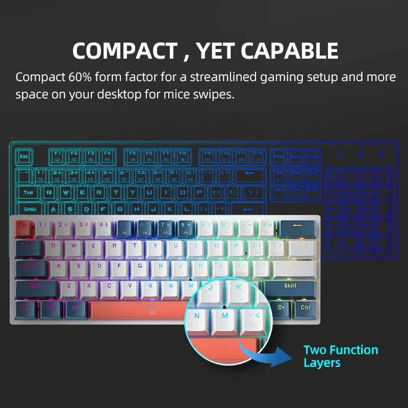Mini teclado mecánico Machenike K500-B61, factor de forma del 60 %, 61 teclas, teclado para juegos con cable, teclas completas, retroiluminación RGB intercambiables en caliente