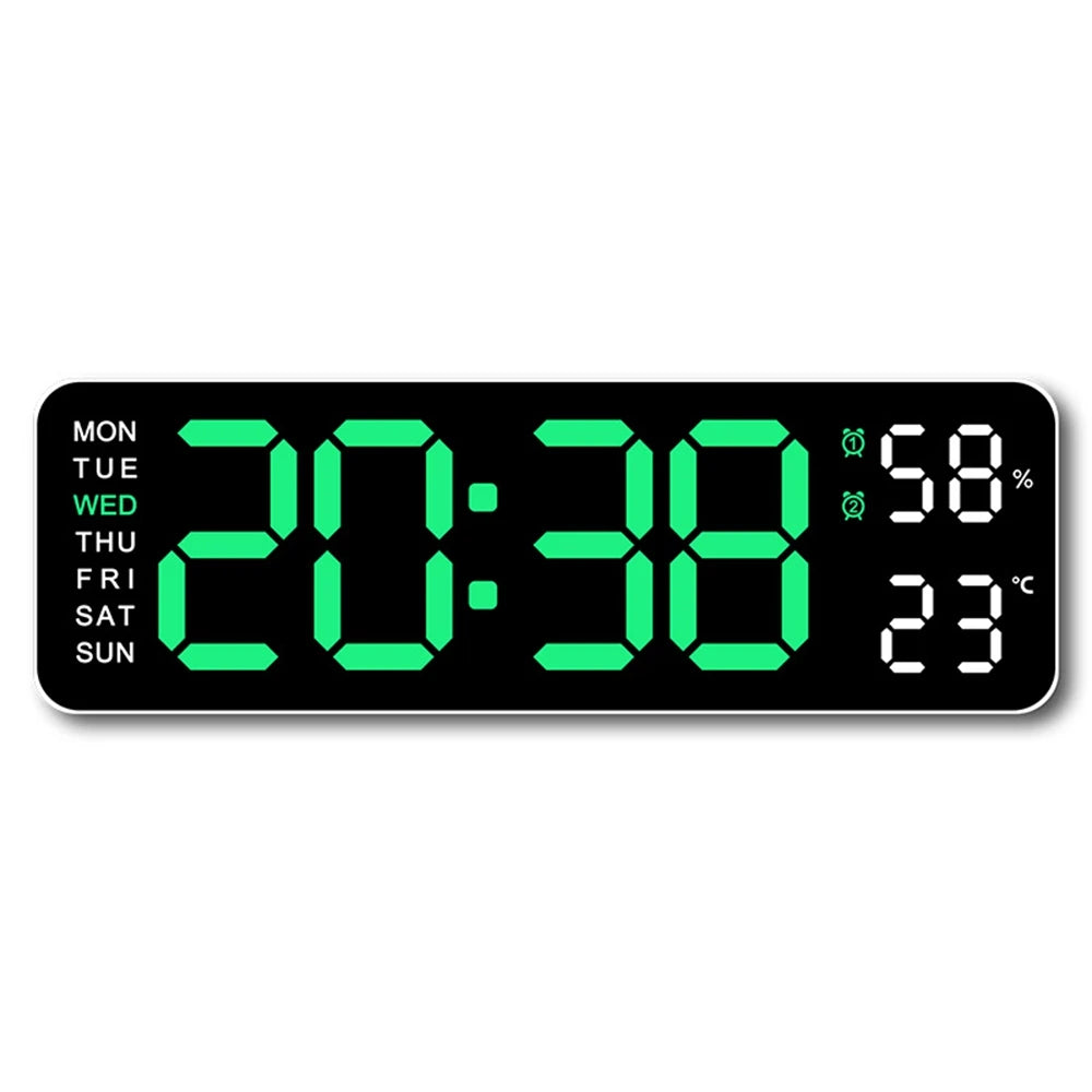 Large Digital Wall Clock with Temperature and Humidity Display Adjustable Brightness LED Alarm Clock 12/24 Hour Format
