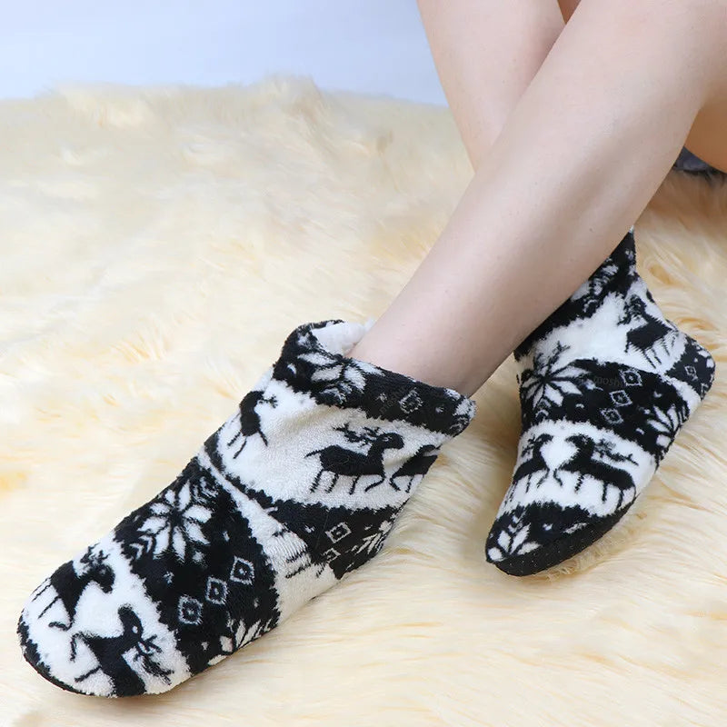 Winter Socks Shoes Woman Christmas Elk Slippers Warm Plush