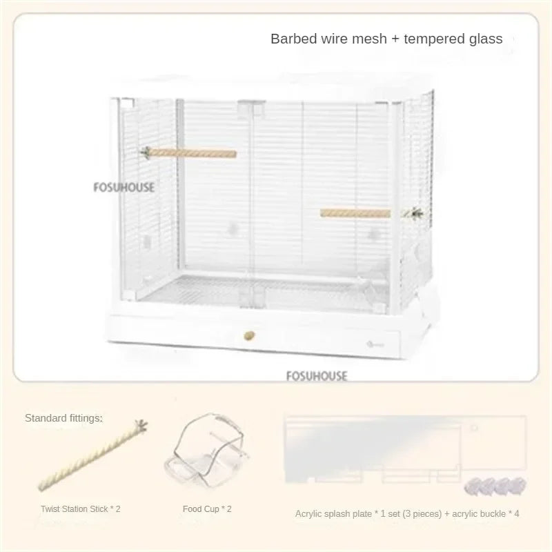 Home Luxury Parrot Cage Pet Breeding CagePanoramic Glass High-definition Transparent Bird Cages Outdoor Portable Budgie Cage W