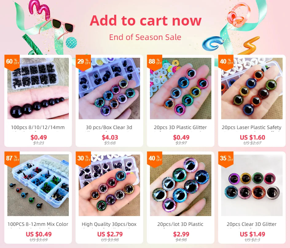 100pcs 8/10/12/14mm Plastic Safety Eyes for DIY Doll Toys