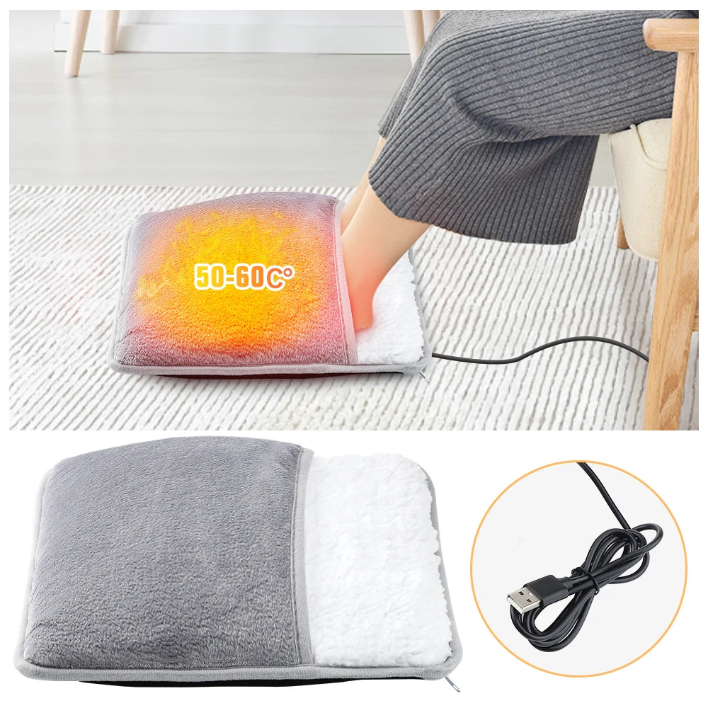 USB Foot Heating Pad - Soft Plush Washable Foot Warmer for Cozy Winter Comfort