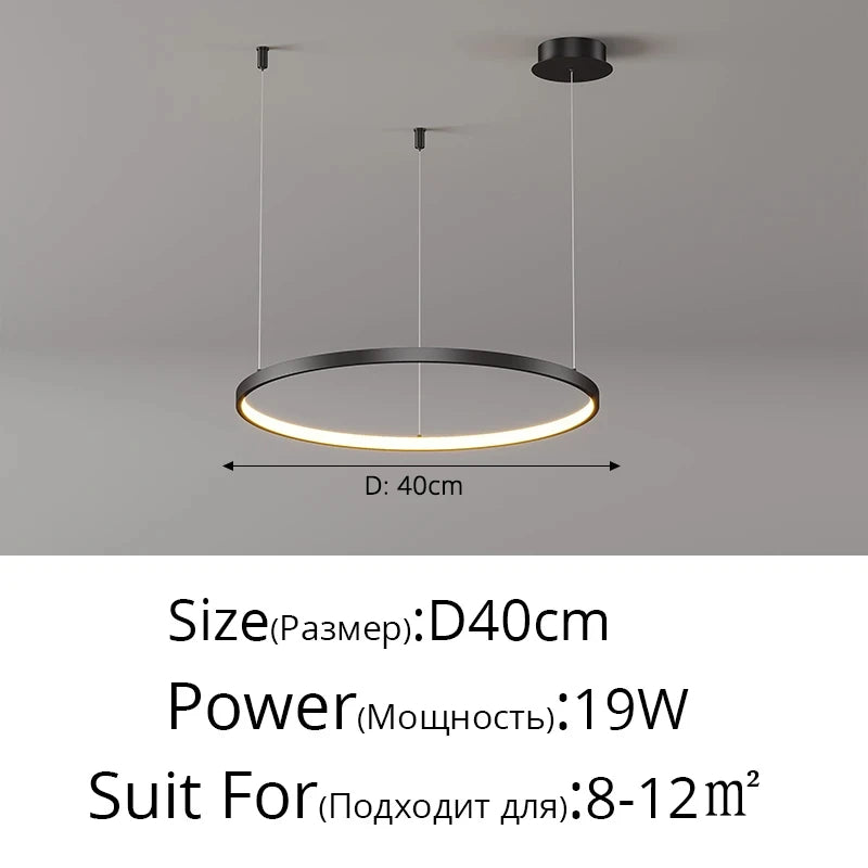 Black Rings Modern Minimalist Dimmable Pendant Light for Living Room and Restaurant Remote Control Chandelier Home Decor