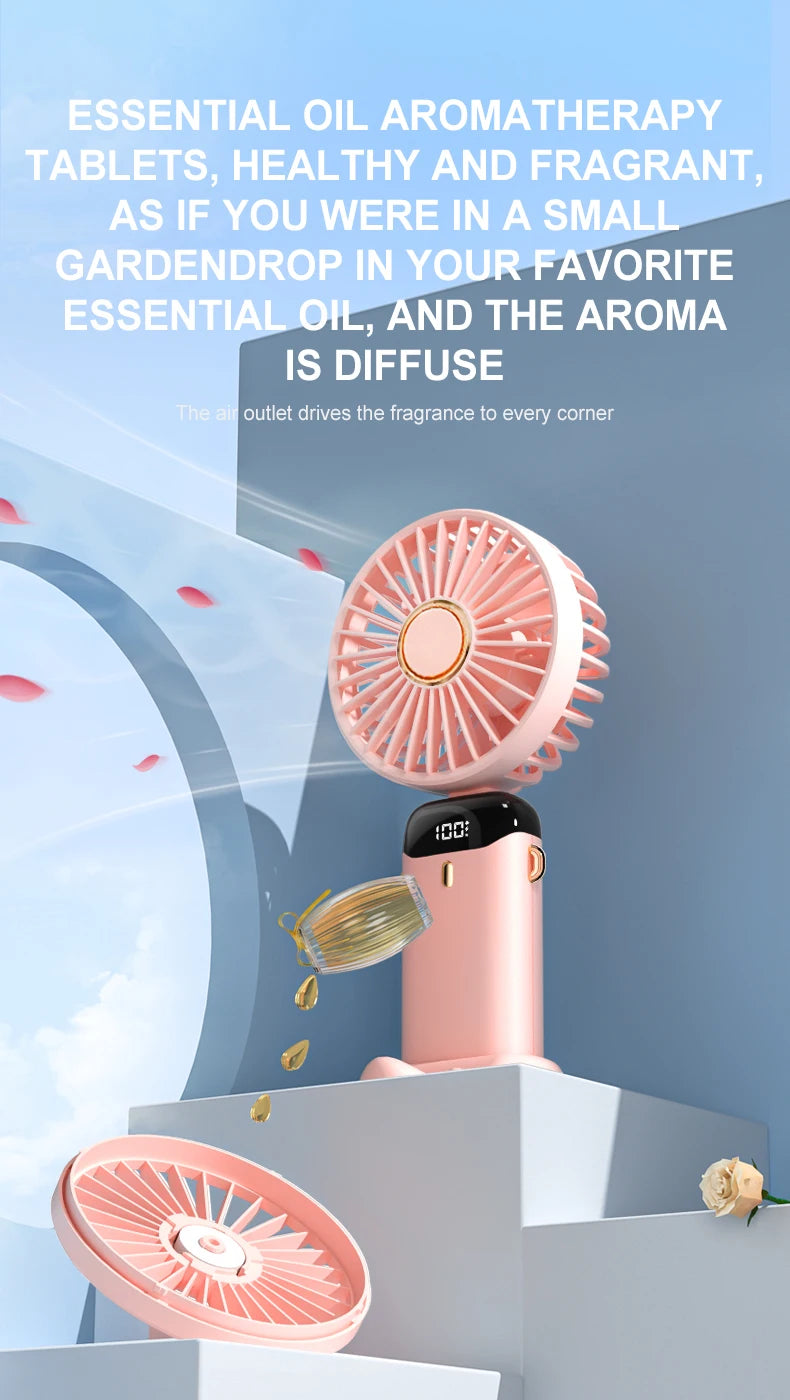 USB Handheld Mini Fan Foldable Portable Neck Hanging Fan 5 Speed Rechargeable with Phone Stand and Display Screen