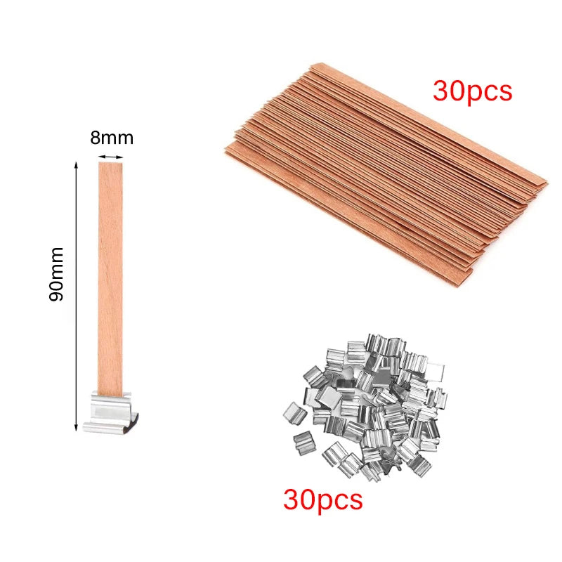 30/50pcs Wooden Candle Wick Set With Clip Base For DIY Candles