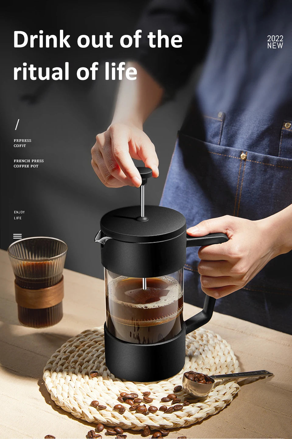 French Press Coffee Maker β 350ml/600ml/1L Borosilicate Glass Pot with Stainless Steel Filter