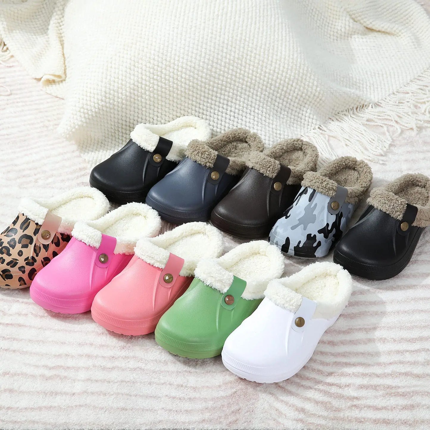 Comwarm New Fuzzy House Slippers For Women Men Winter Clogs