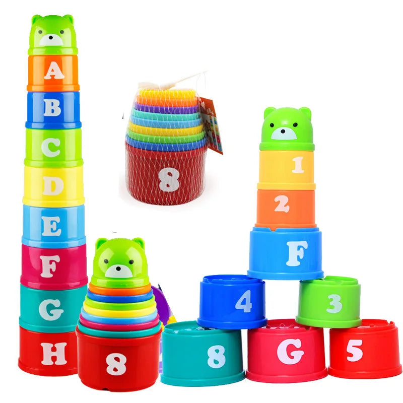 9PCS Set Funny Stacking Cups Toys for Kids Rainbow Learning