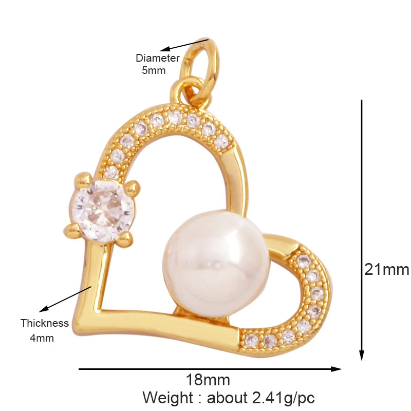 Classics Love Heart Star Zircon Focal Charm Pendant 18K Gold Plated Shell Pearl Jewelry