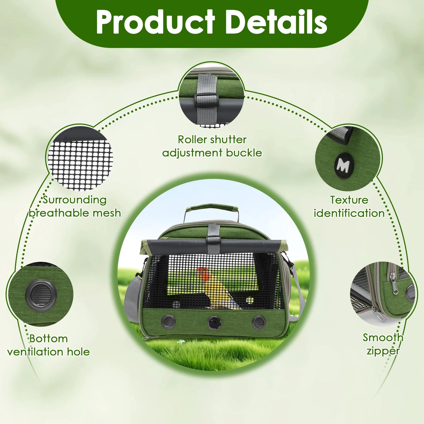 Portable Bird Travel Bag Oxford Cloth Bird Carrier Parrot Travel Cage with Tray and Clear Window Travel Bird Raising Supplies