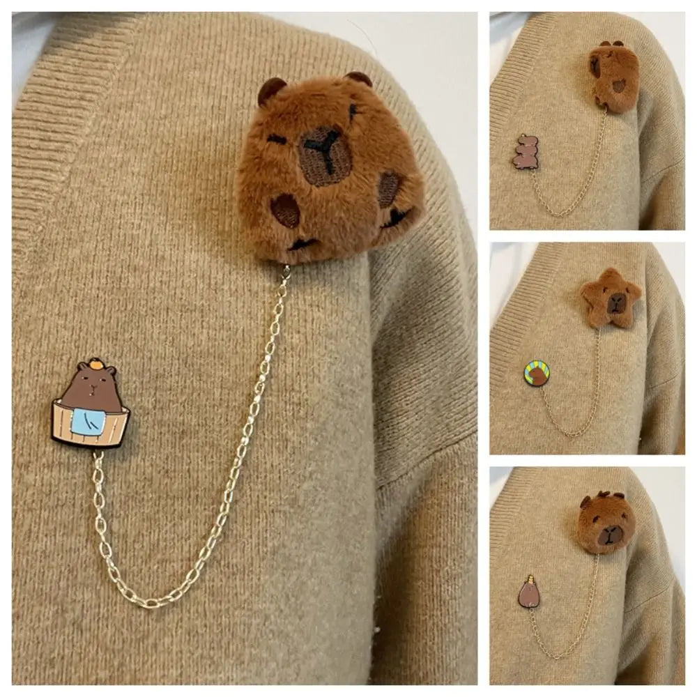 Chain Star Capybara Brooch Kawaii Lapel Pin Unisex