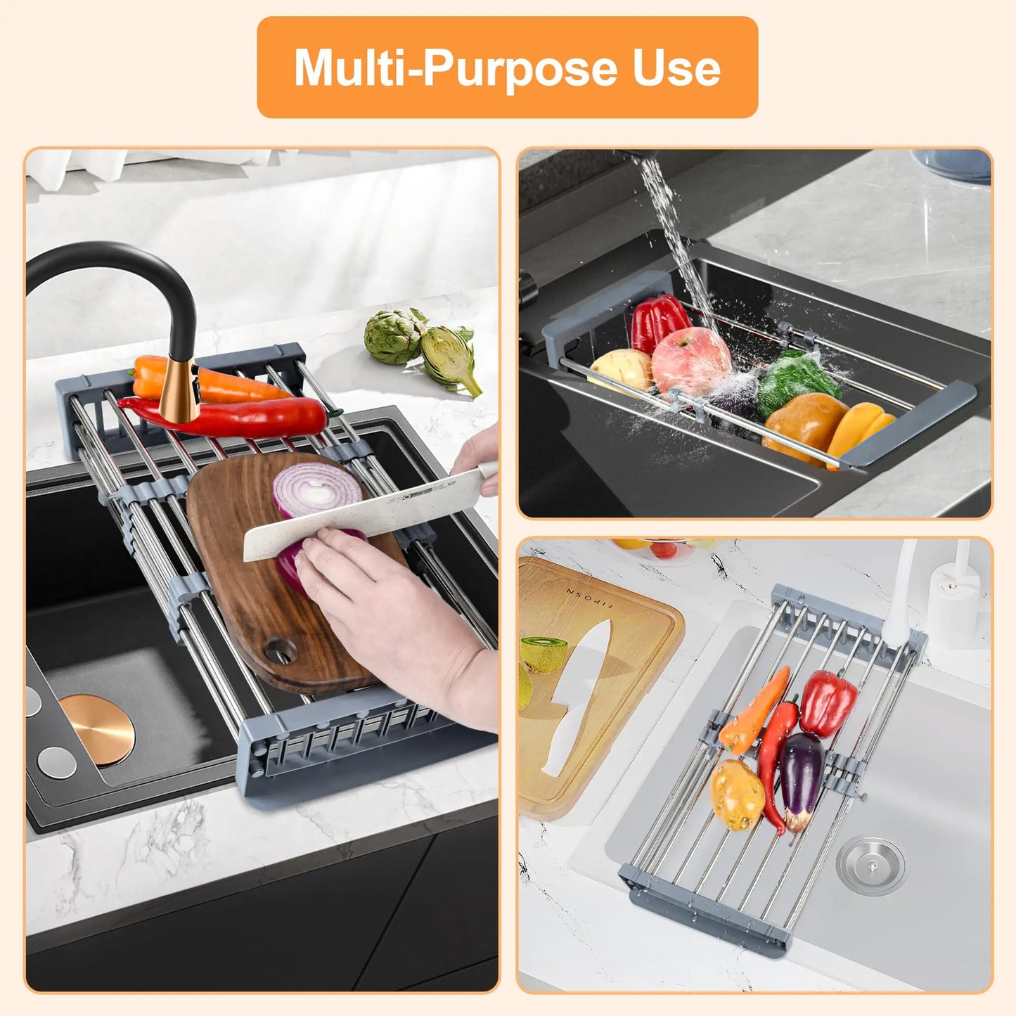 El escurridor de cuencos es extensible y apto para fregaderos de cocina. El escurridor de cuencos y platos de metal es multifuncional y el arco