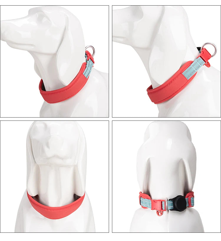 Personalized Adjustable Nylon Reflective Dog Collar with AirTag Holder for Small Medium and Large Dogs